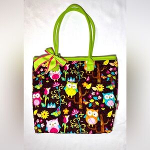 Colorful Owl Print Tote Bag